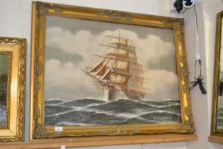 Contemporary school study of a Galleon on rough seas, oil on board