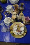 Mixed Lot: Copper jugs, various decorated plates, glass wares, assorted ceramics etc