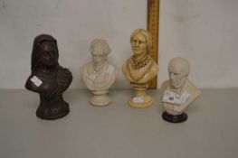 Group of four various busts to include a bronzed Spelter model of Queen Victoria
