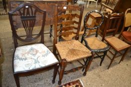 A group of four various chairs to include mother of pearl inlaid bedroom chair