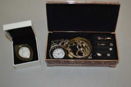 Mixed Lot: Continental pocket watch, various assorted costume jewellery and two small 9ct gold rings