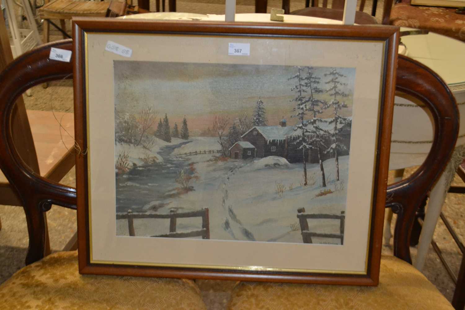 Packwood study of a winter scene, framed and glazed