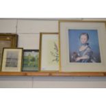 Mixed Lot: Coloured engraving Dunstable Priory Church, framed botanical print and two others