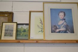 Mixed Lot: Coloured engraving Dunstable Priory Church, framed botanical print and two others