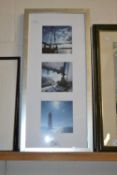 Modern coloured photographic montage of boating scenes, framed
