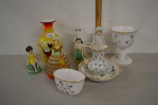 Mixed Lot: A Spode goblet, various assorted figurines, miniature wash bowl and jug, Art Glass vase