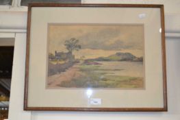 Lake with mountains beyond, watercolour, signed E J Egginton, framed and glazed