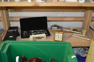 Mixed Lot: Draughtsman set, vintage calculator, travel clock etc