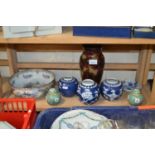 Mixed Lot: Peacock decorated bowl, blue and white ginger jars etc