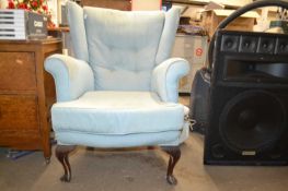 Duck egg blue low seated wing back armchair