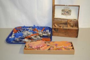 Mixed Lot: A tray of cutlery, a vintage Manuel Lopez building block game and a further box of puzzle