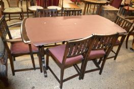 20th Century dark oak refectory type dining table and six chairs