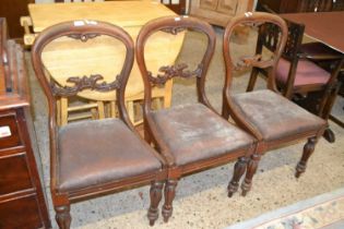 Three Victorian balloon back dining chairs