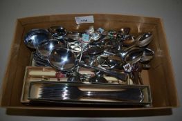 Box of various collectors spoons and other cutlery