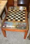 Retro mid Century glass topped combination games and coffee table