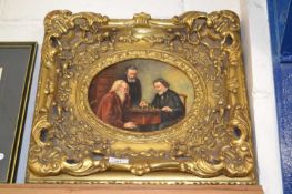 E.R.Huxley Brown (British,19th/20th century), The Chess Players, oil in oval on panel board, signed,