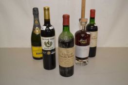 Five bottles of various wine and others to include Chateau Leovill and others