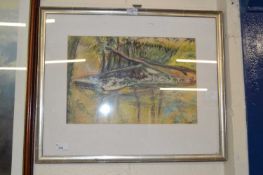 Felix Partridge, study of a river scene, framed and glazed