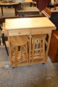 Modern drop leaf kitchen table with two integral stools