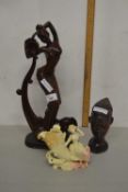 Mixed Lot: Bronzed resin figure, a cornucopia type vase and a hardwood bust