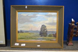 Brian Wigger - A View of Norwich from Mousehold Heath, oil on board, framed