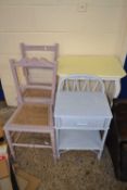 Mixed Lot: Two painted bedroom chairs, bedside cabinet and a painted two tier table (4)