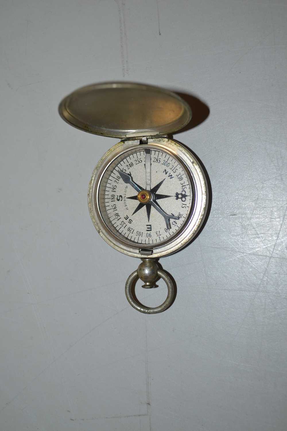 Pocket compass, in base metal case marked US