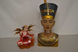 A modern reproduction The Head of Nefertiti Egyptian figure together with a composition model of a