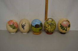 Group of five painted ostrich eggs