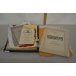 A collection of various ephemera, vintage auction catalogues, framed sepia photograph etc