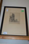J W King, small etching of Whitby Abbey and a further study of ancient Whitby