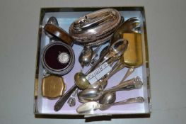 Box of various assorted cutlery, table lighter, trinket box etc