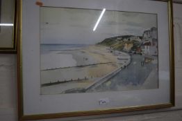 Beach scene, watercolour, framed and glazed