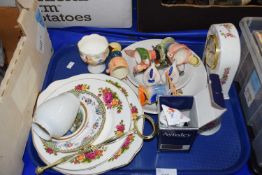 Mixed Lot: Assorted ceramics to include Aynsley Rose Garden mantel clock, Minton and others