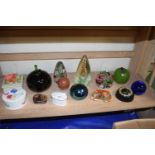 Mixed Lot: Assorted glass and ceramic paperweights, trinket boxes etc