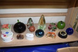 Mixed Lot: Assorted glass and ceramic paperweights, trinket boxes etc