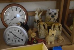 Mixed Lot: Wall clock, alarm clock, resin dog figures and others