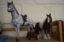 Large resin model of a dappled grey horse together with another of a shire and a Shetland pony (3)