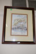 Boats in a harbour by Anna Collier, limited edition print, framed and glazed