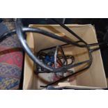 Box of various saddle stands and related equipment