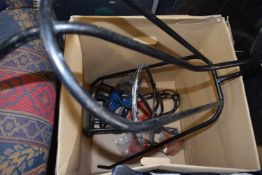 Box of various saddle stands and related equipment