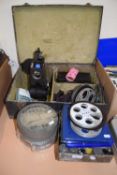 A pathe 9-5 projector and assorted film and equipment