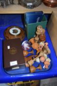 Assorted figurines, wood turned candlesticks, paperweight etc