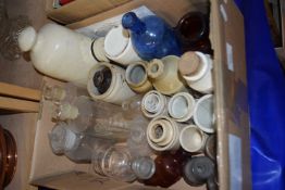 Quantity of assorted stone ware jars and bottles and assorted glass