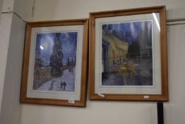 Van Gogh, two reproduction prints in pine frames, glazed (2)