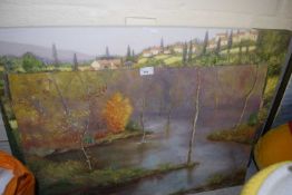 Continental landscape canvas print together with an oil on board (2)
