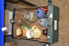 One box of mixed wares to include a Denby Glynn Colledge vase, marbled glass lampshade, dimple