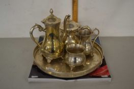 Silver plated tea set and various serving trays