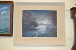 S.Shaw, oil on board study of a moonlit river scene