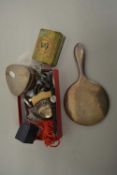 Mixed Lot: Assorted small ornaments, wristwatch, small silver bonbon dish, white metal backed